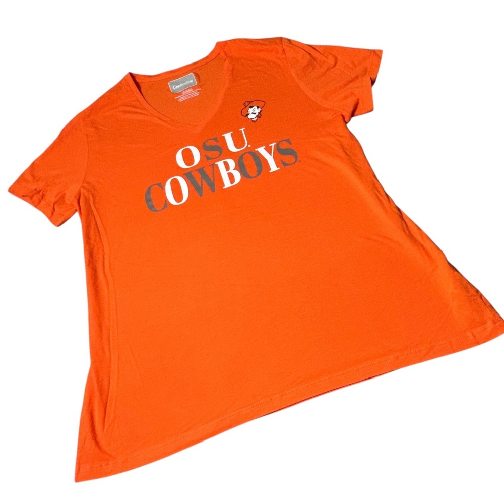 NEW OSU Cowboys Captivating Womens XL Orange V Neck T Shirt Oklahoma State Tee